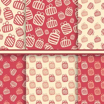 Set of seamless vector patterns with gift boxes Stock Illustration