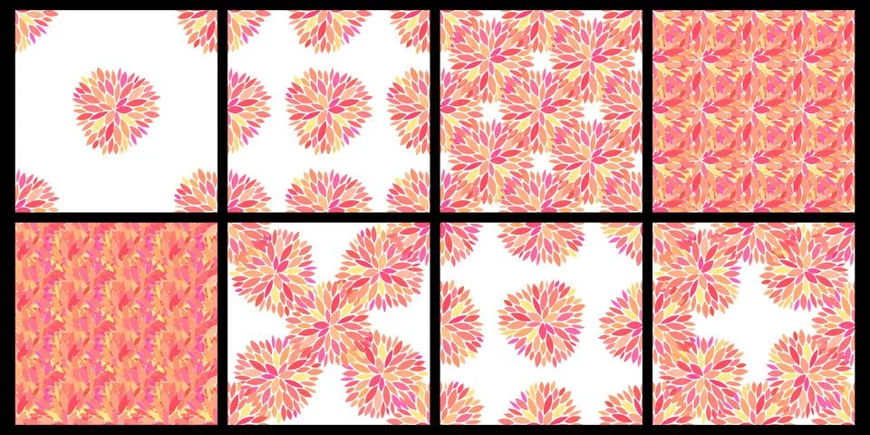 Set of seamless vector patterns with petals Stock Illustration