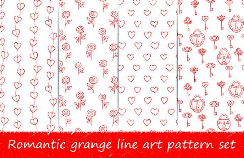 Set of seamless vector patterns for Valentine's day. Creative Hand Drawn Illustrazione stock