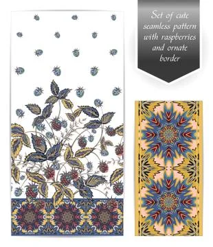 Set of seamless vertical floral design and ornate border. The border can be used Stock Illustration