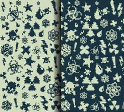 Set of Seamless warning symbols patterns. Vector illustration. Stock Illustration