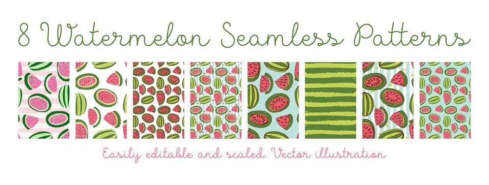 Set of seamless watermelon patterns. Stock Illustration