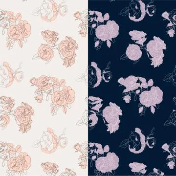 Set of seamless wild rose vector seamless pattern Illustrazione stock