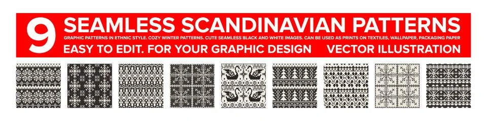 Set with seamless winter patterns. Stock Illustration