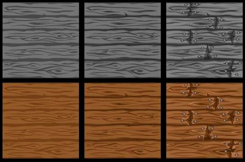 Set of seamless wooden patterns in 3 steps of drawing. Stock Illustration