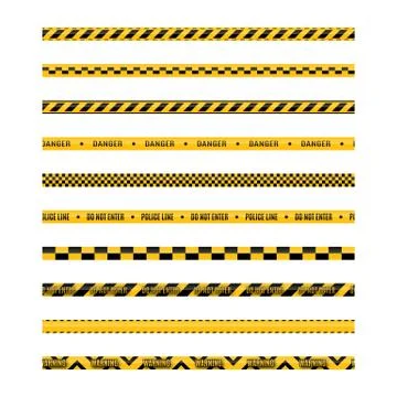 Set of seamless yellow and black warning tapes, vector illustration. Stock Illustration