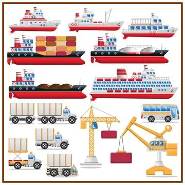 Set of seaport. Stock Illustration