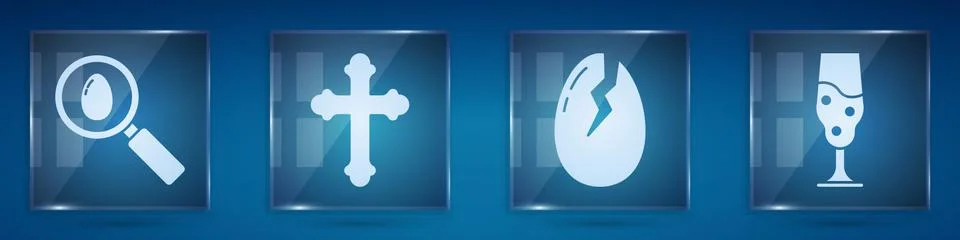 Set Search and easter egg, Christian cross, Broken egg and Wine glass. Square 스톡 일러스트