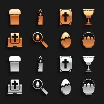 Set Search and easter egg Christian chalice Basket with eggs Broken Cross on  Stock Illustration