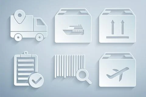 Set Search barcode, Cardboard box with traffic, Verification of delivery list Stock Illustration