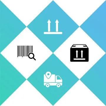 Set Search barcode, Delivery tracking, This side up and Cardboard box with Stock Illustration
