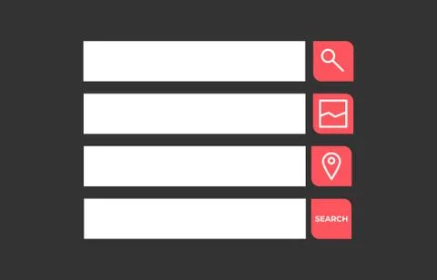 Set of search bars, flat web design elements isolated on dark background 스톡 일러스트