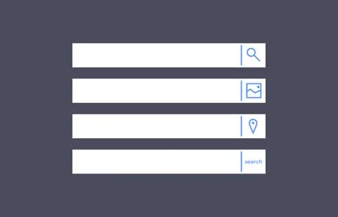 Set of search bars, flat web design elements . Search bar isolated on dark ba Stock Illustration