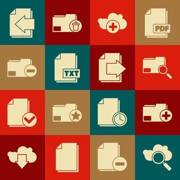 Set Search cloud computing, Add new folder, concept with, TXT file document,  Illustrazione stock