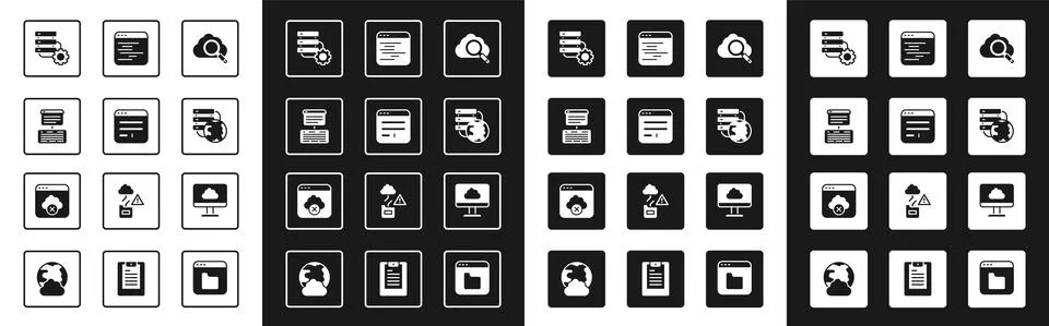 Set Search cloud computing, Browser window, Server, Data, Web Hosting, and gear Stock Illustration