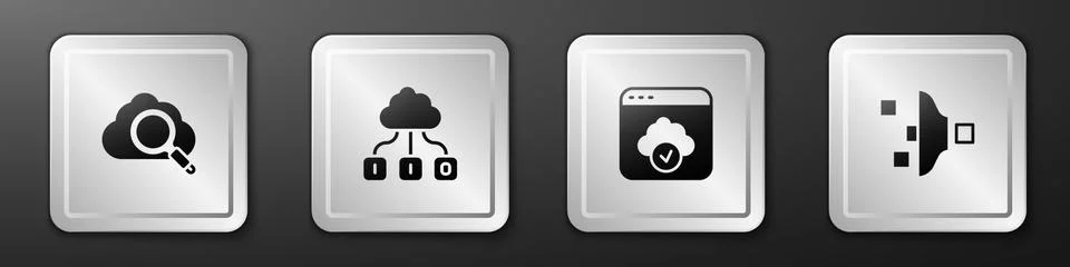 Set Search cloud computing, Cloud technology data transfer, and Filter setting Stock Illustration