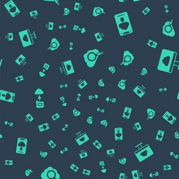 Set Search cloud computing, Cloud technology data transfer, and on seamless Stock Illustration