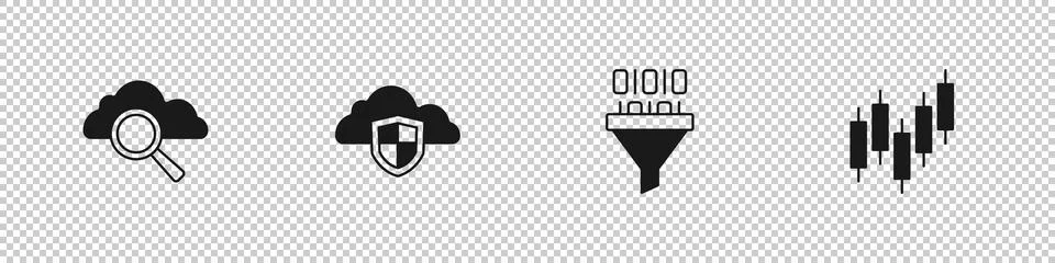 Set Search cloud computing, Cloud and shield, Binary code and Browser with Stock Illustration