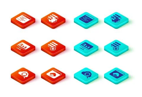 Set Search cloud computing, Cloud technology data transfer, Monitor with graph Stock Illustration