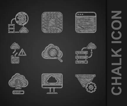 Set Search cloud computing, Cloud technology data transfer, Filter setting Stockillustratie