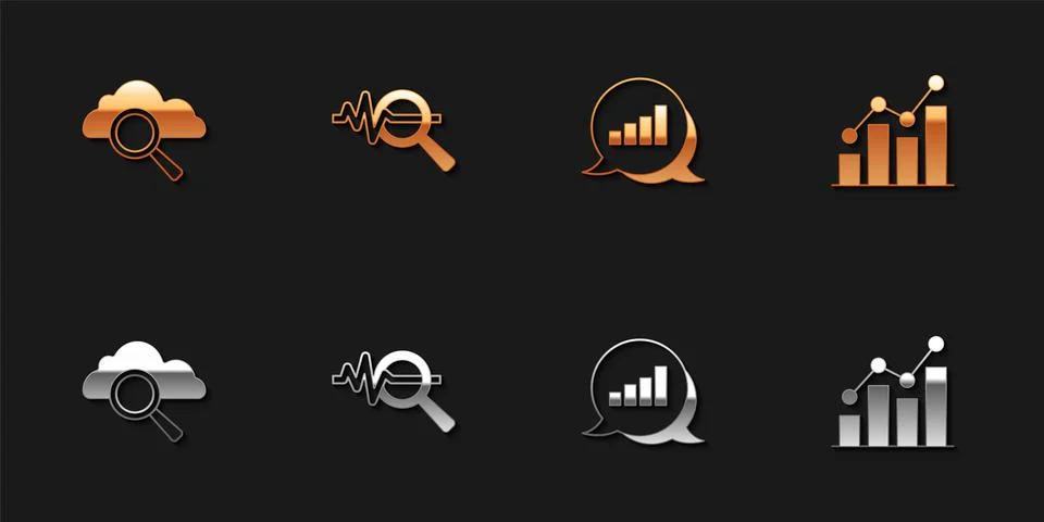 Set Search cloud computing, data analysis, Pie chart infographic and  icon. V イラスト素材