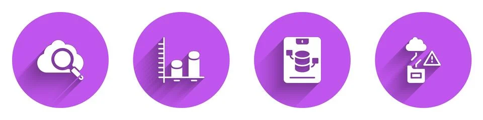 Set Search cloud computing, Data analysis, Server, Data, Web Hosting and Cl.. Stock Illustration