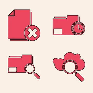 Set Search cloud computing, Delete file document, Document folder with clock and Stockillustratie