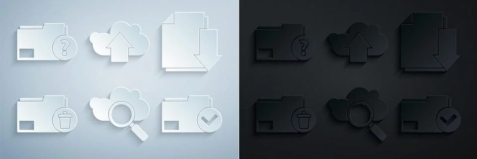 Set Search cloud computing, Document with download, Delete folder, and chec.. Illustrazione stock