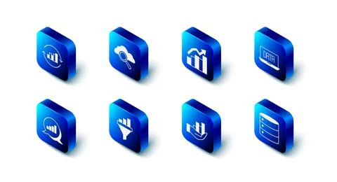 Set Search cloud computing, Financial growth, Data analysis, Server, Pie chart Stock Illustration