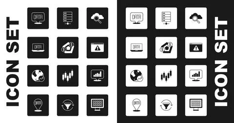 Set Search cloud computing Financial growth Data analysis Browser with exclam Stock Illustration
