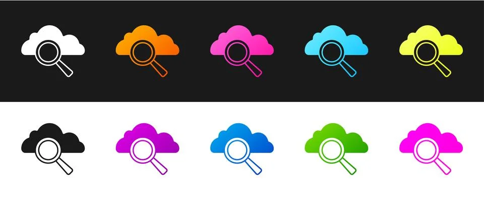 Set Search cloud computing icon isolated on black and white background Stock Illustration