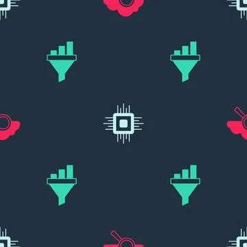 Set Search cloud computing, Processor CPU and Sales funnel with chart on se.. Illustrazione stock