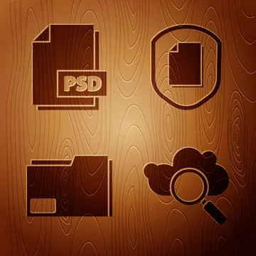 Set Search cloud computing, PSD file document, Document folder and Document Illustrazione stock