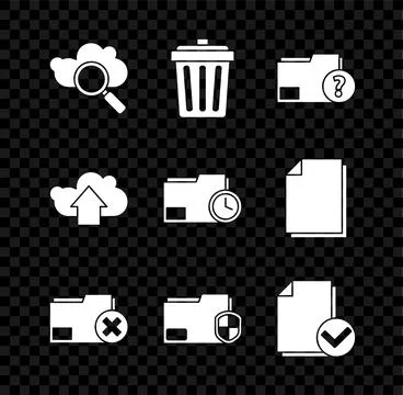 Set Search cloud computing, Trash can, Unknown document folder, Delete, Doc.. Illustrazione stock
