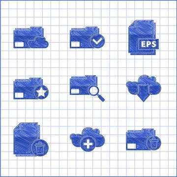 Set Search concept with folder, Add cloud, Delete, Cloud download, file document イラスト素材