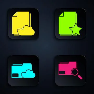 Set Search concept with folder, Cloud storage text document, Cloud storage text Illustrazione stock