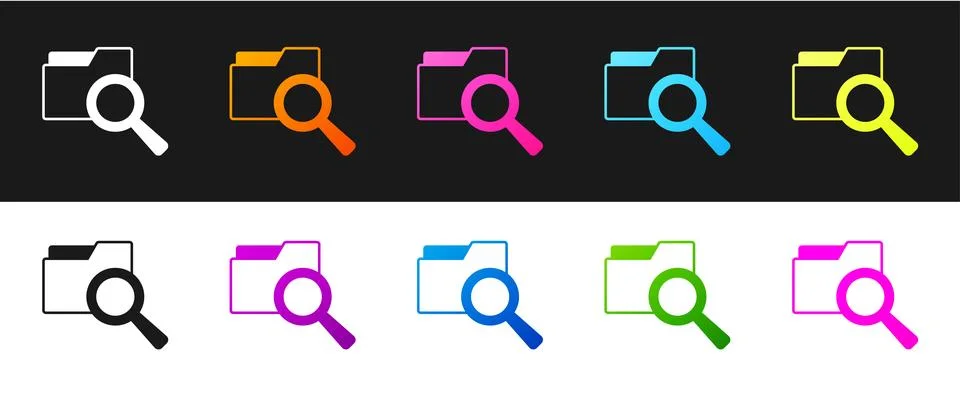 Set Search concept with folder icon isolated on black and white background... Illustrazione stock