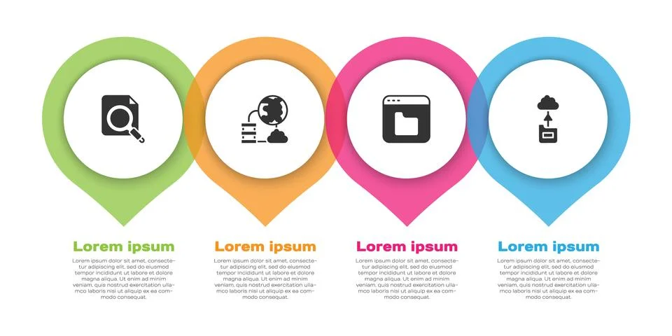 Set Search concept with folder, Network cloud connection, Browser files and Stock Illustration