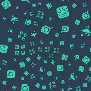 Set Search concept with folder, Processor CPU, Hierarchy organogram chart and Stock Illustration