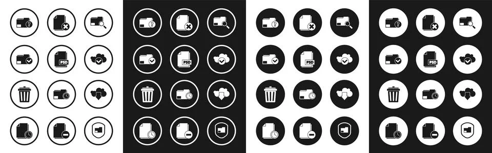 Set Search concept with folder, PSD file document, Document and check mark Stockillustratie