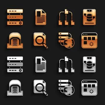 Set Search concept with folder, Server, Data, Web Hosting, Loading data window Illustrazione stock