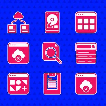 Set Search concept with folder, Server, Data report, Cloud technology data tr Stock Illustration