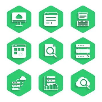 Set Search concept with folder, Server, Data, Web Hosting, cloud computing Illustrazione stock