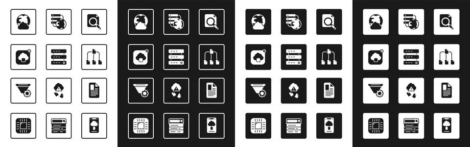 Set Search concept with folder, Server, Data, Web Hosting, Cloud technology data Stock Illustration