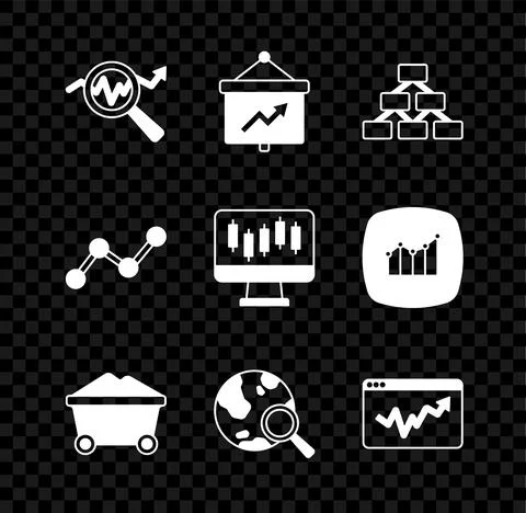 Set Search data analysis, Board with graph, Hierarchy organogram, Coal mine Ilustração Stock