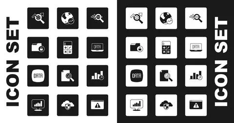 Set Search data analysis, Calculator, Folder and lock, Data, Financial growth 스톡 일러스트