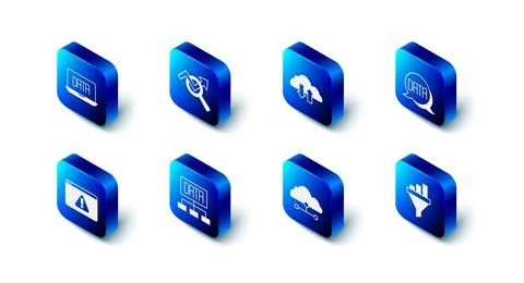 Set Search data analysis, Cloud download and upload, Data, Sales funnel with  Illustrazione stock