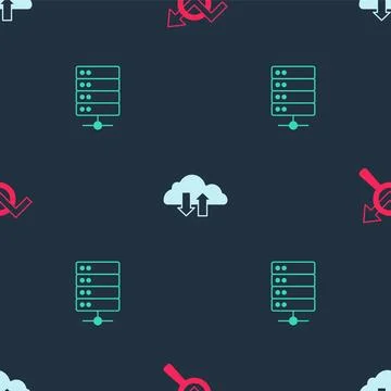 Set Search data analysis, Cloud download and upload and Server on seamless .. Illustrazione stock