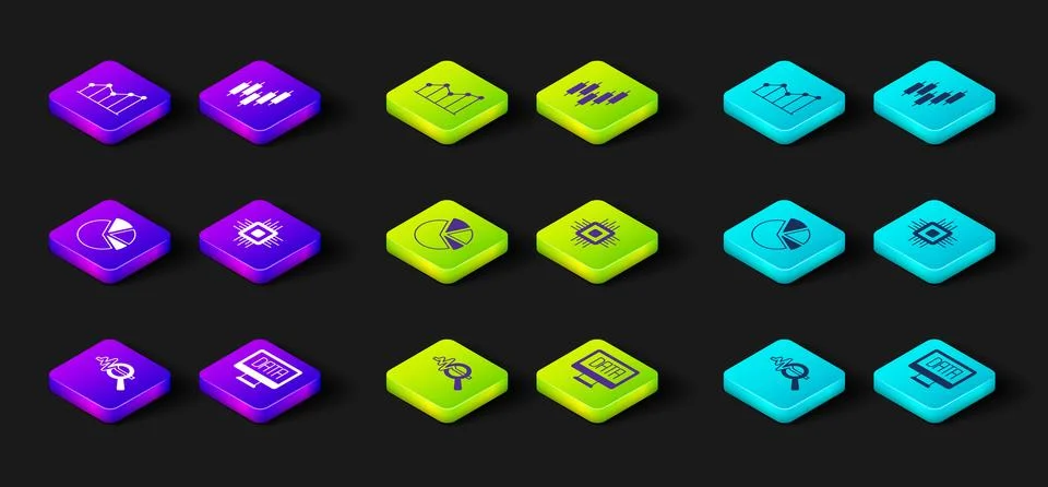 Set Search data analysis, Data, Pie chart infographic, Processor CPU, Browser Stock Illustration