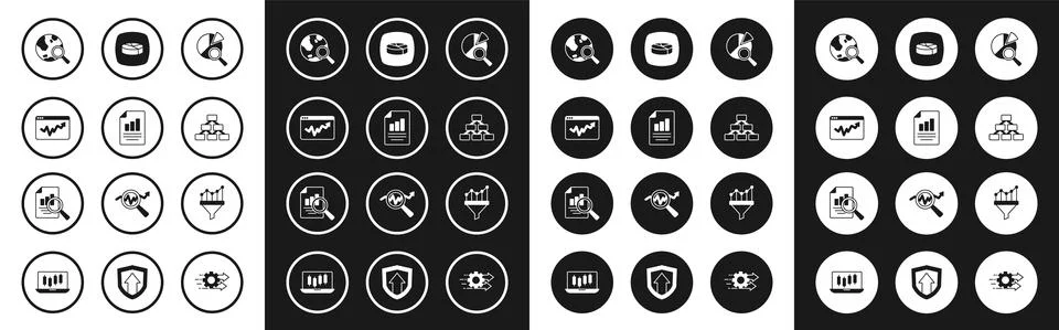 Set Search data analysis, Document with graph chart, Graph infographic, globe Stock Illustration